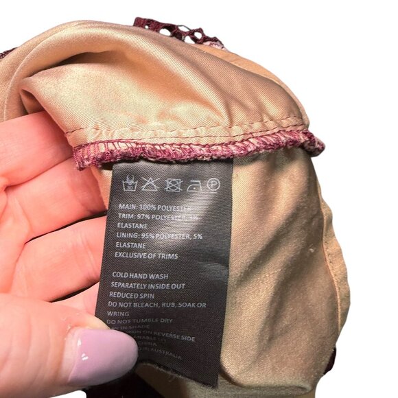 Bardot Burgundy Lace Sheath Dress Size Small Floral Cocktail Y2K - Picture 3 of 7